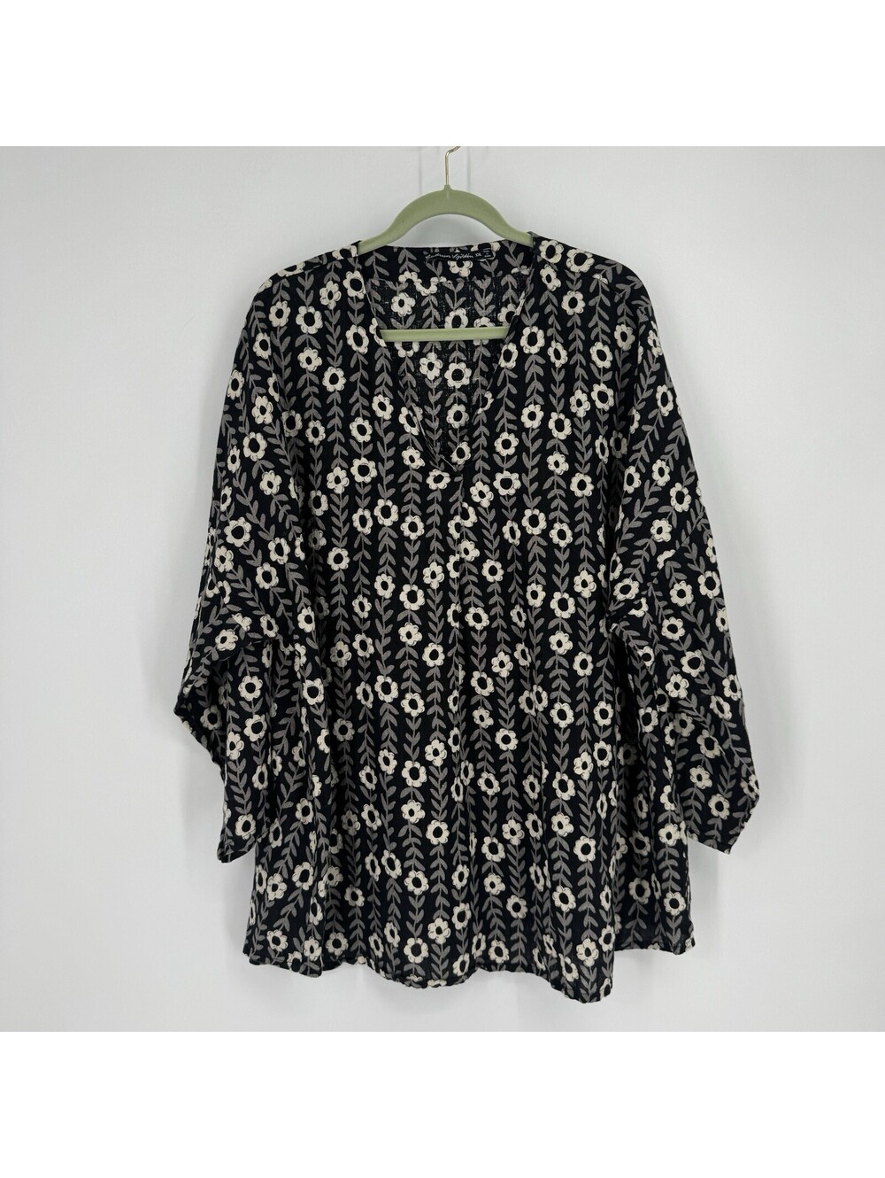 Gudrun Sjoden top XXL gray linen floral tunic boho botanical flowy lagenlook